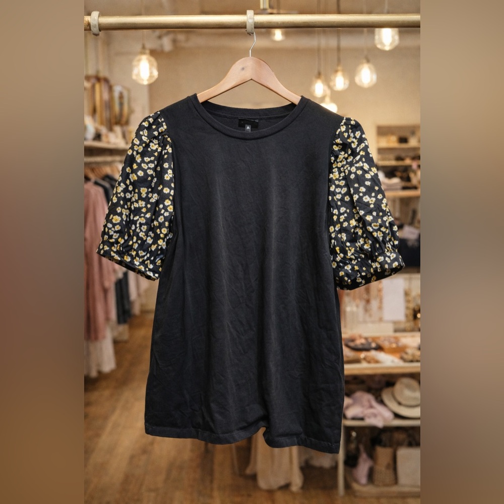 Who What Wear Black and Yellow Floral Celeste Blouse
